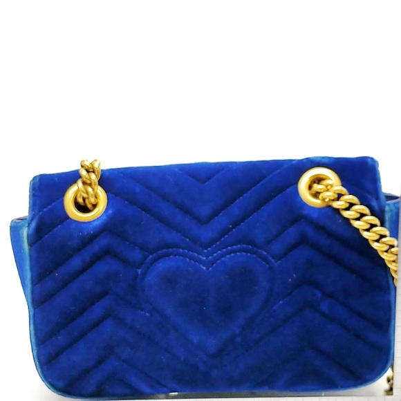 GUCCI GG Marmont velvet small bag Royal Blue Velour - Picture 2 of 9